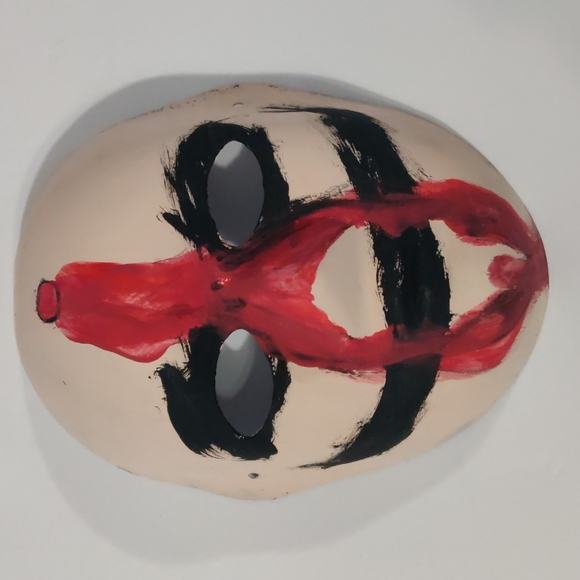 Hand painted OOAK smiling bullet hole creepy paper mask - Picture 2 of 2